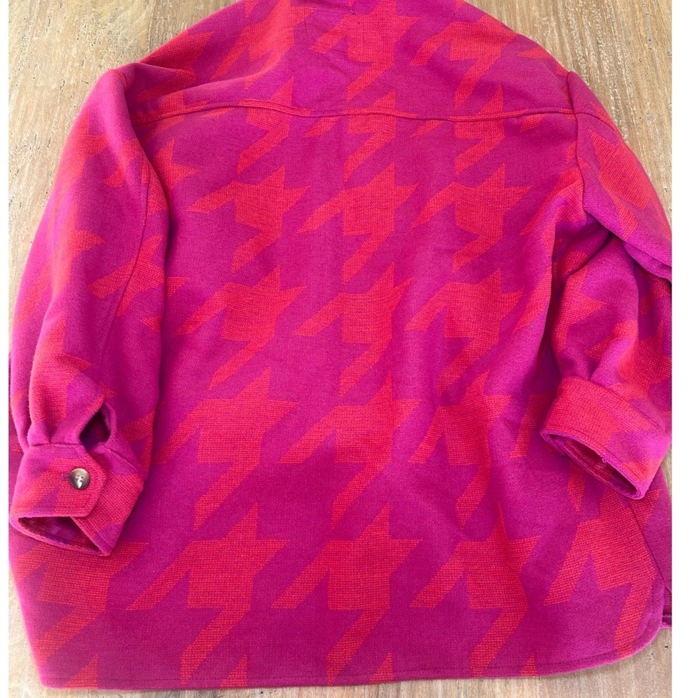 Scoop Pink Orange Houndstooth Shacket Wool Blend Shirt Jacket‎ SS-774B Womens M - Picture 4 of 6